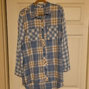 Maurices Blue and Tan Plaid Shirt